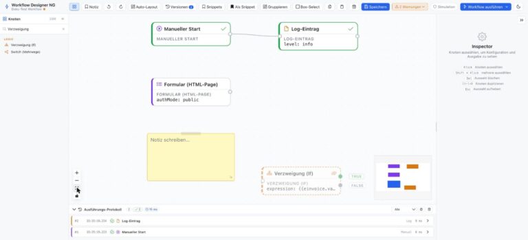 Grafische Arbeitsfläche des Workflow Designer NG mit verbundenen Prozessschritten
