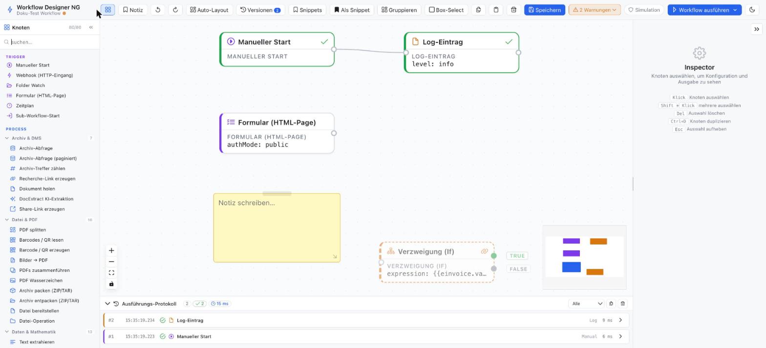 Toolbox des Workflow Designer NG mit Kategorien für Prozessbausteine