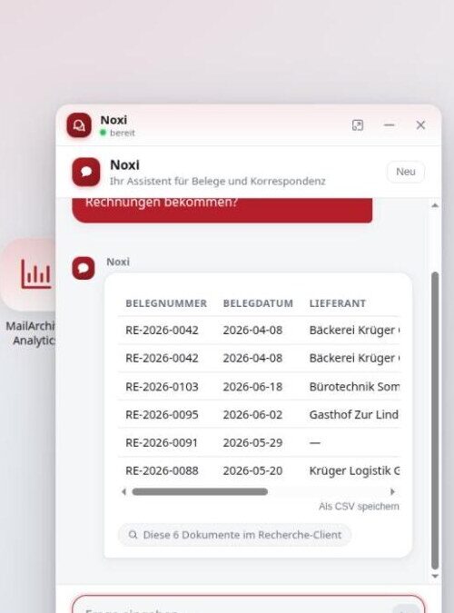 KI-Assistent in inoxision NG zeigt Ergebnisse einer Archivrecherche